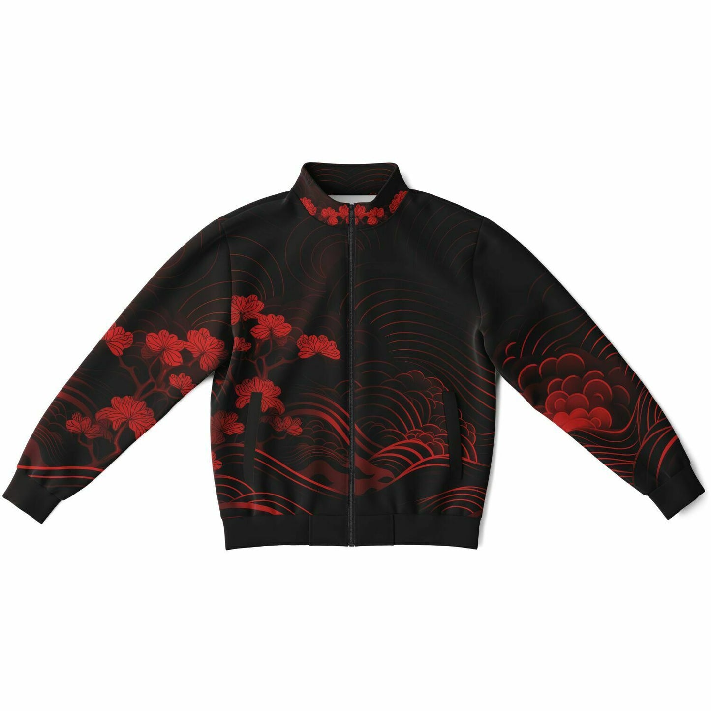 Waves & Flowers Red 1 Unisex Track Jacket