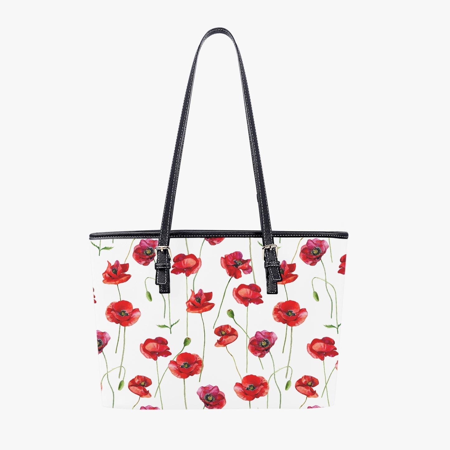 Red Poppies Large Leather Tote Bag