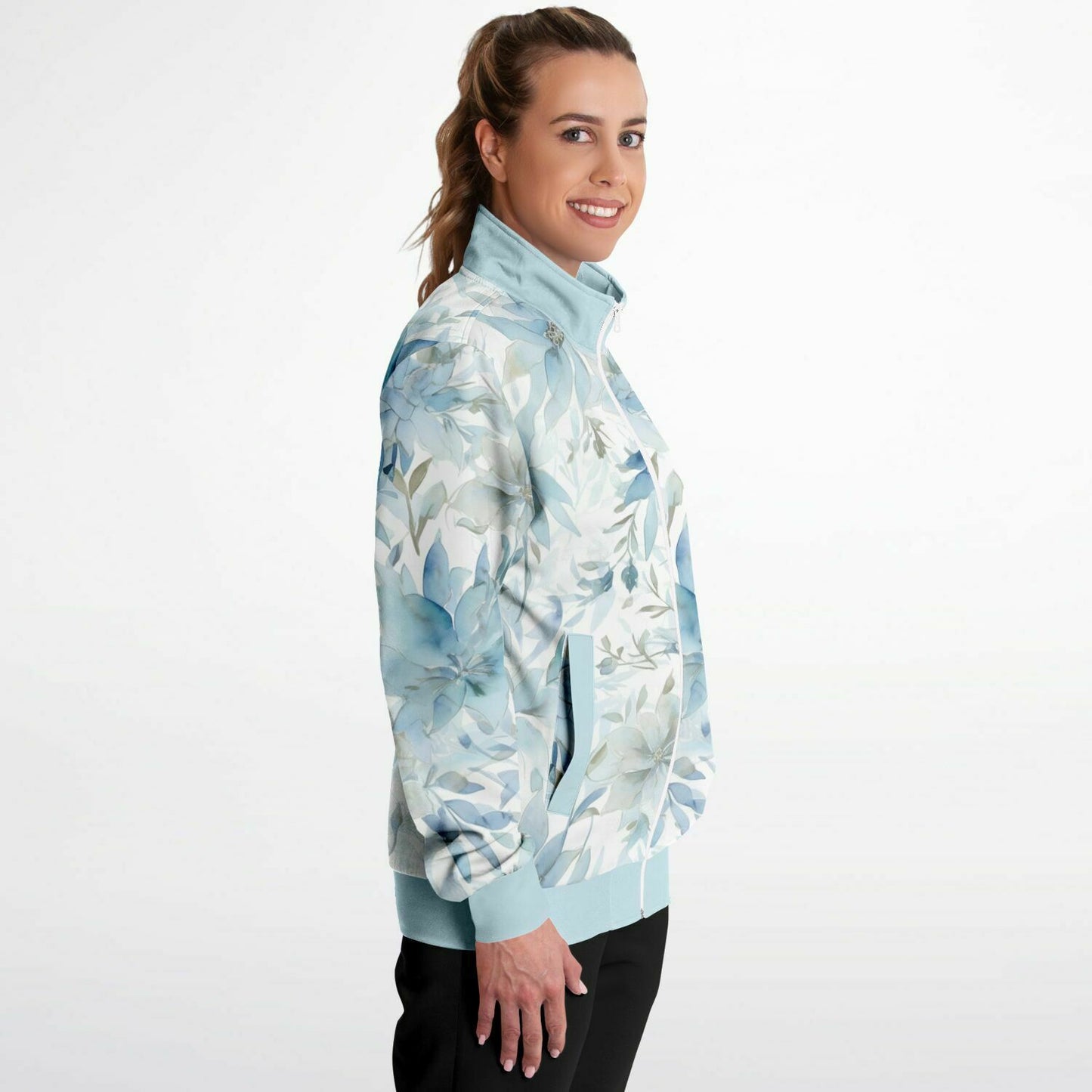 Watercolor Flowers Unisex Track Jacket - light blue