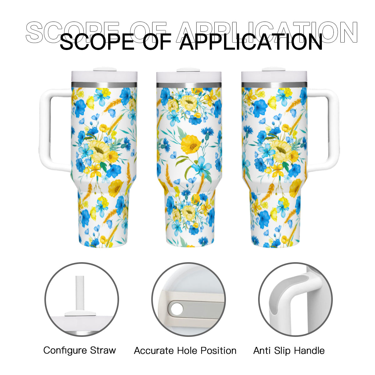 Ukraine Flowers 40oz Tumbler with Handle Stainless Steel