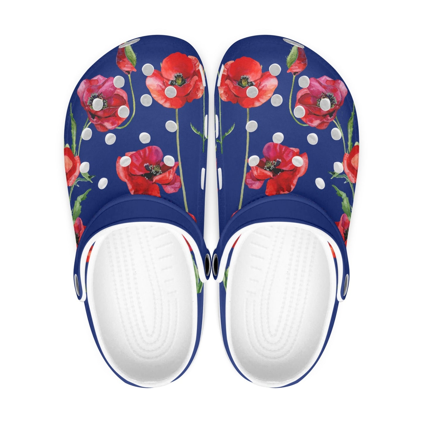 Red Poppies Clogs - dark blue