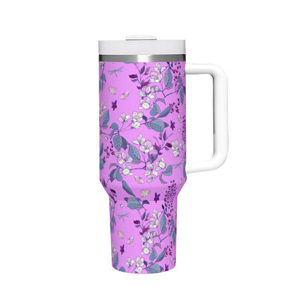 Summer Flowers Purple 40oz Tumbler with Handle Stainless Steel