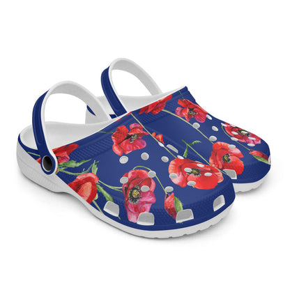 Red Poppies Clogs - dark blue