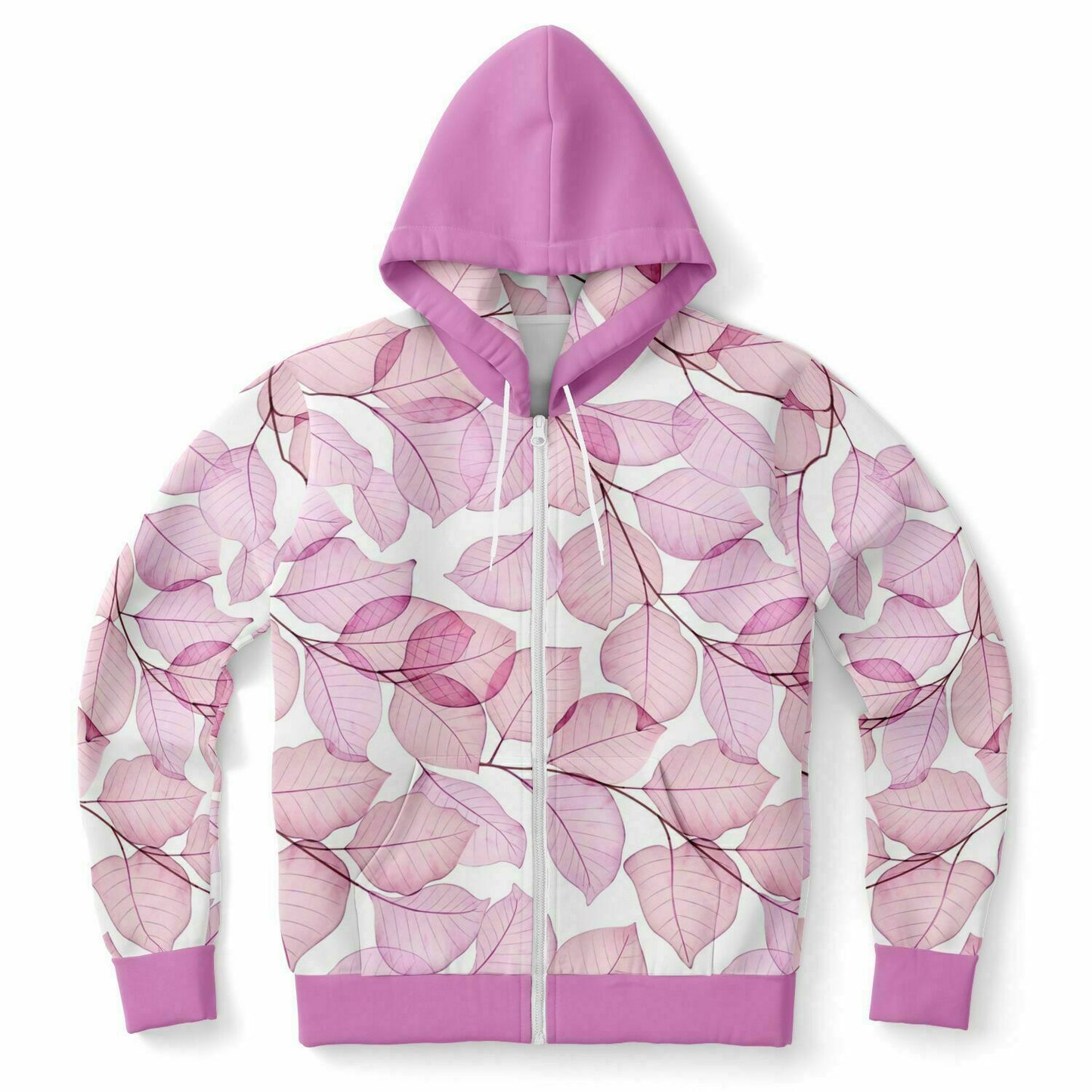 Pink Fall Leaves Unisex Zip Hoodie