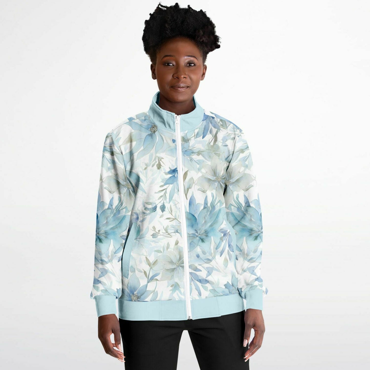 Watercolor Flowers Unisex Track Jacket - light blue