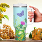 Summer Butterflies Blue 40oz Tumbler with Handle Stainless Steel