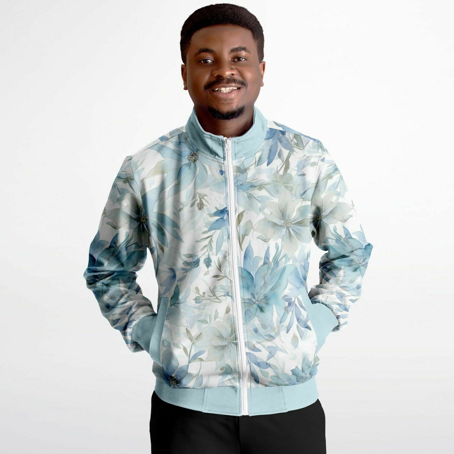 Watercolor Flowers Unisex Track Jacket - light blue