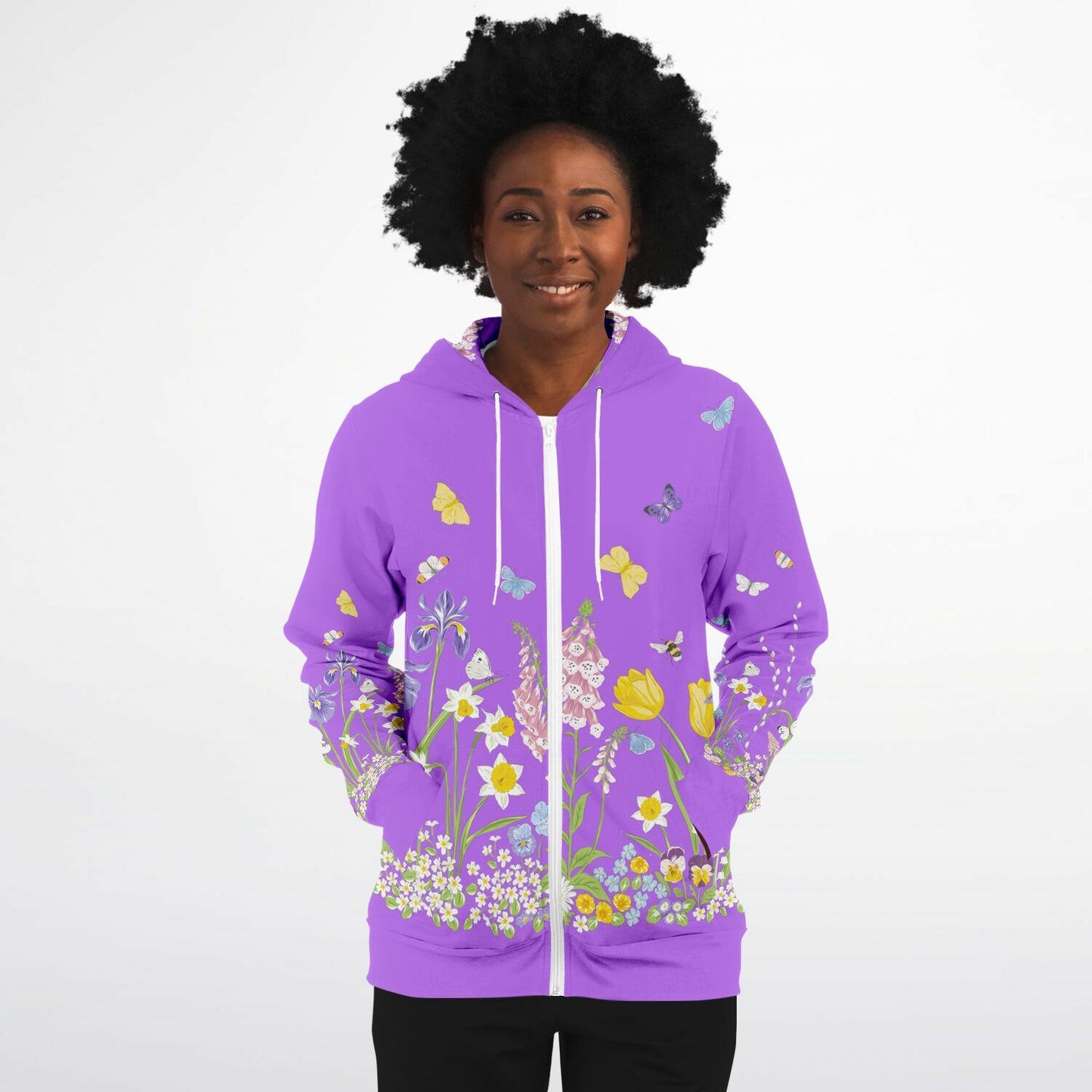 Purple Spring Flowers Women's Zip Hoodie