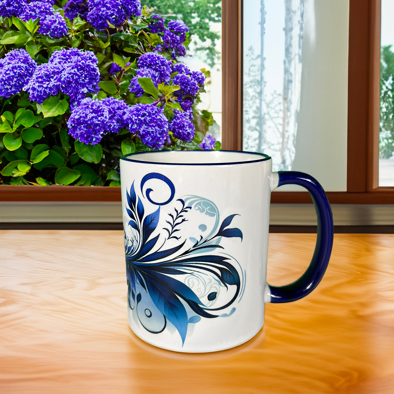 Blue Swirl US Stock 11 oz Mug with Colored Rim and Handle