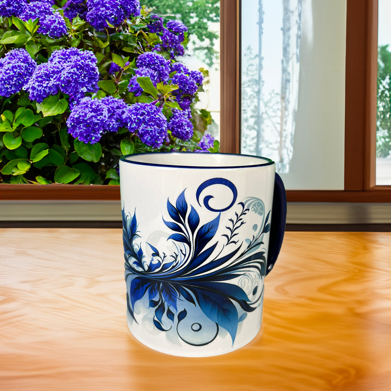 Blue Swirl US Stock 11 oz Mug with Colored Rim and Handle