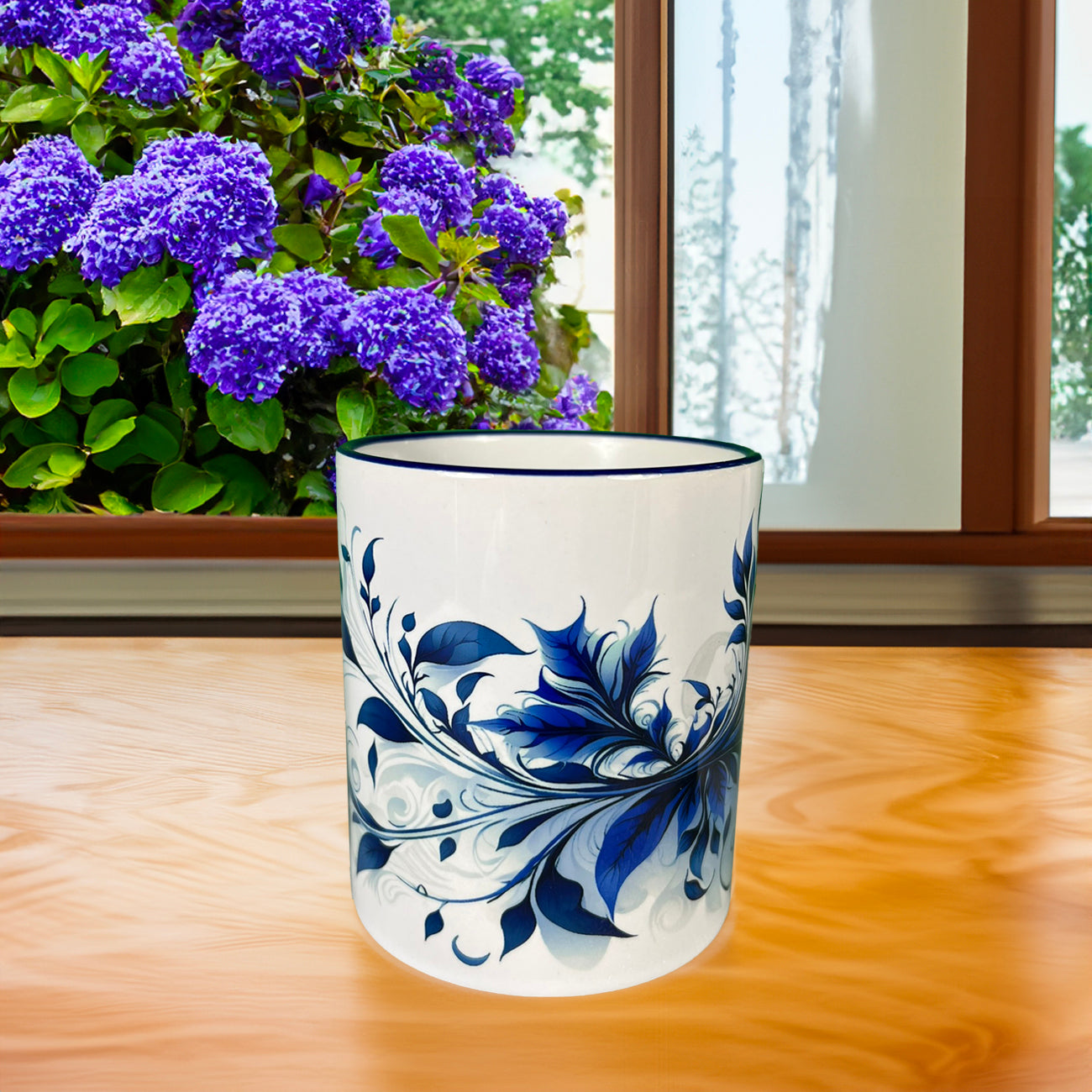 Blue Swirl US Stock 11 oz Mug with Colored Rim and Handle