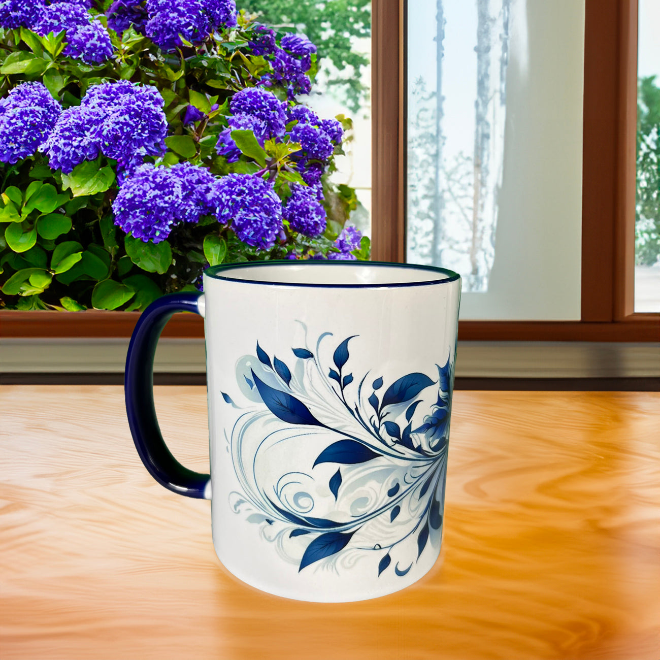 Blue Swirl US Stock 11 oz Mug with Colored Rim and Handle