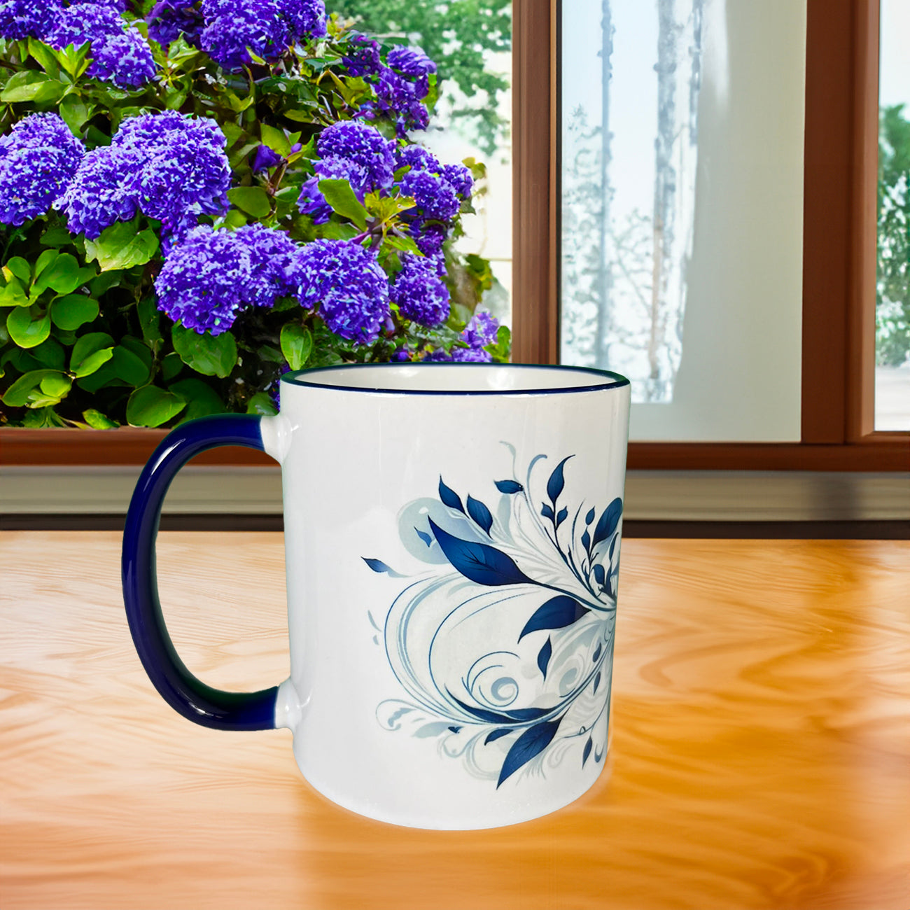 Blue Swirl US Stock 11 oz Mug with Colored Rim and Handle