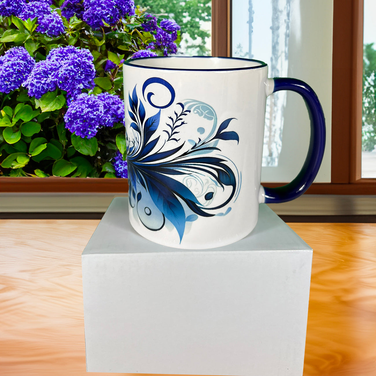 Blue Swirl US Stock 11 oz Mug with Colored Rim and Handle