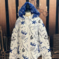 Winter Flowers Dark Blue on White Women's Puffer Jacket