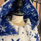 Winter Flowers Dark Blue on White Women's Puffer Jacket