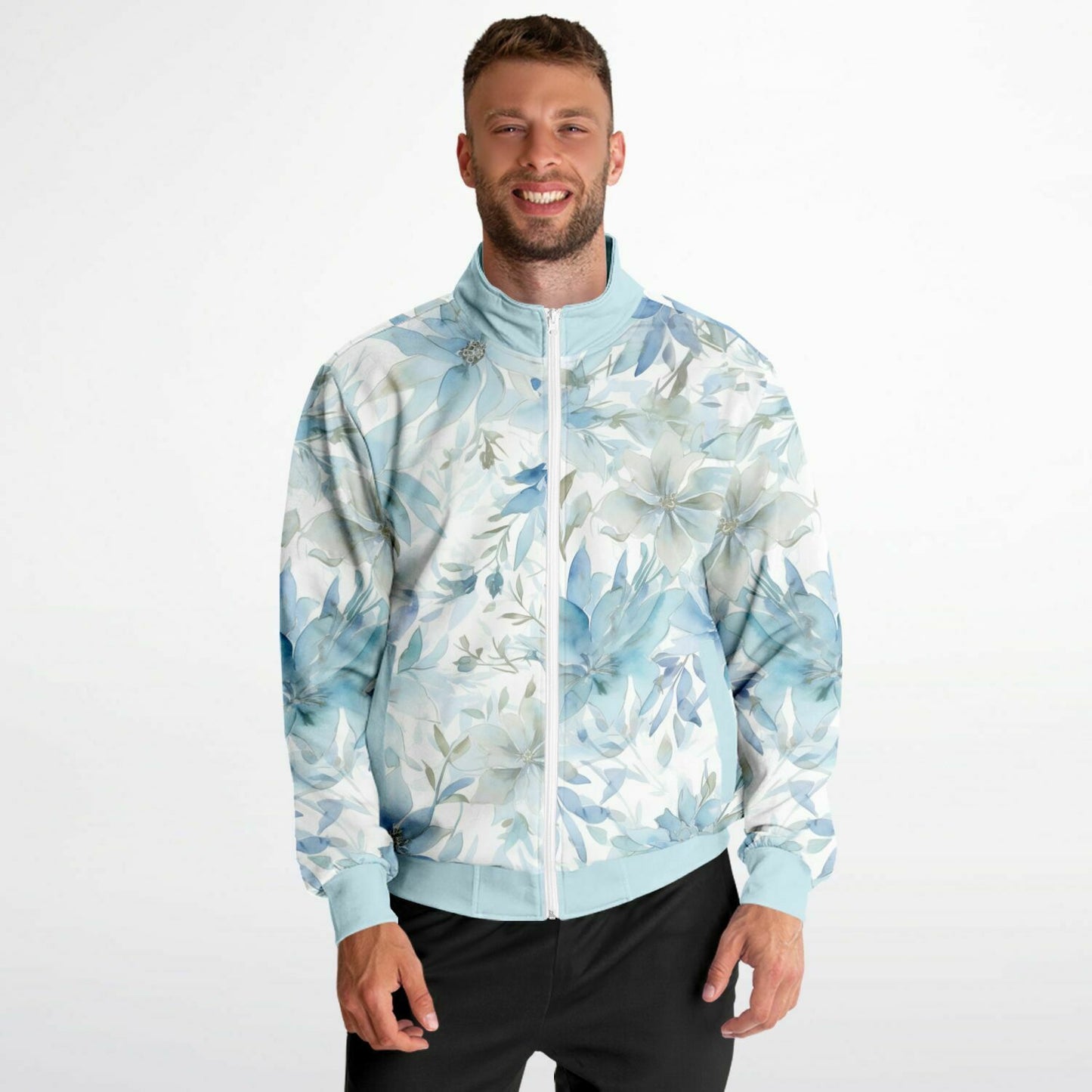 Watercolor Flowers Unisex Track Jacket - light blue