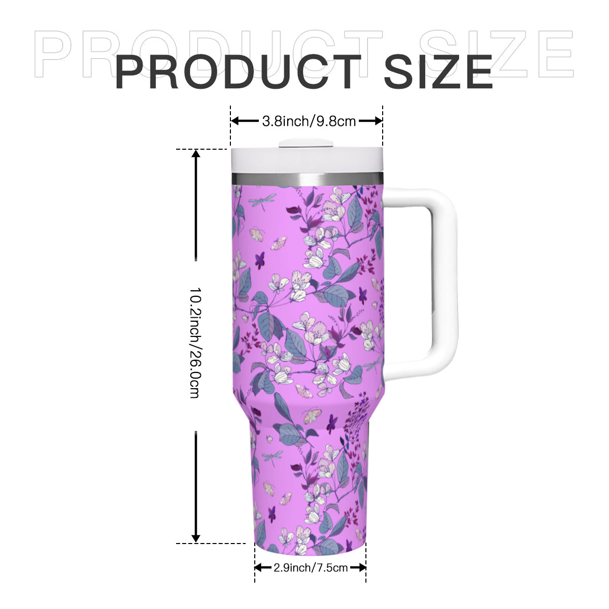 Summer Flowers Purple 40oz Tumbler with Handle Stainless Steel