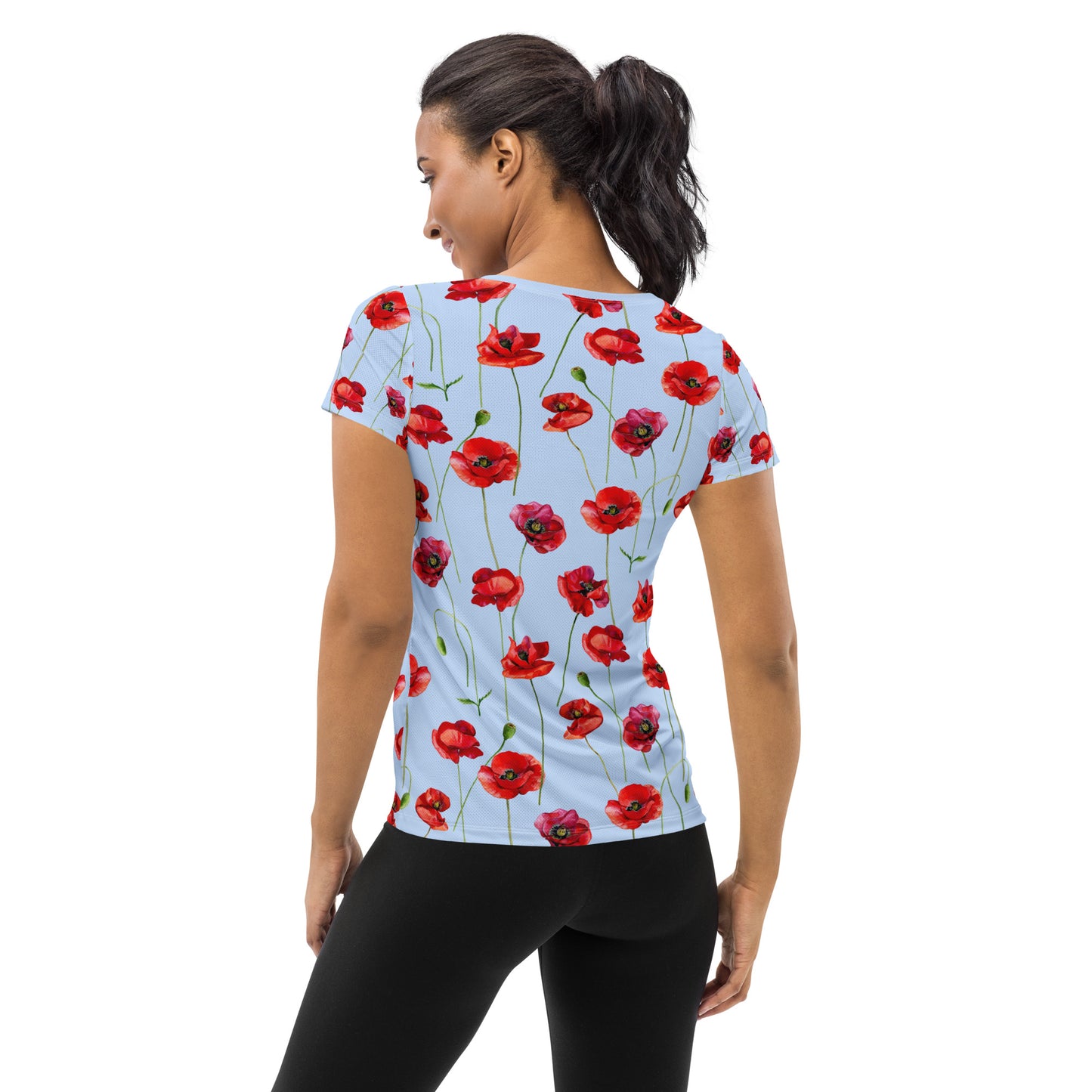 Red Poppies 1 Women's Athletic T-shirt - light blue