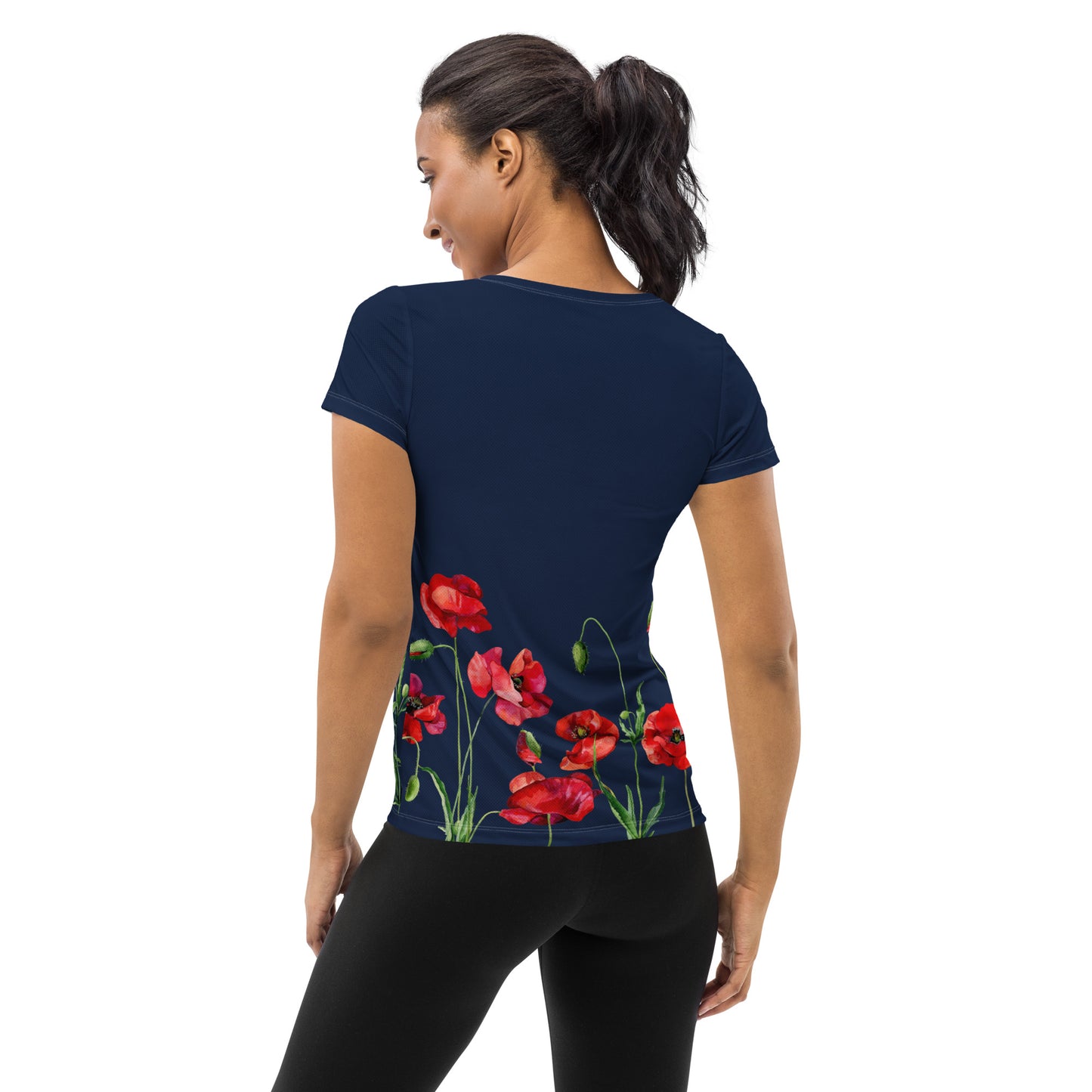 Red Poppies 2 Women's Athletic T-shirt - dark blue