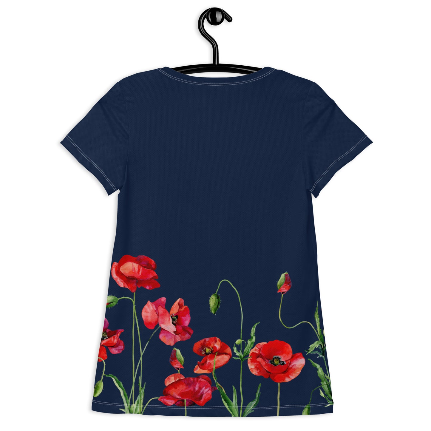 Red Poppies 2 Women's Athletic T-shirt - dark blue