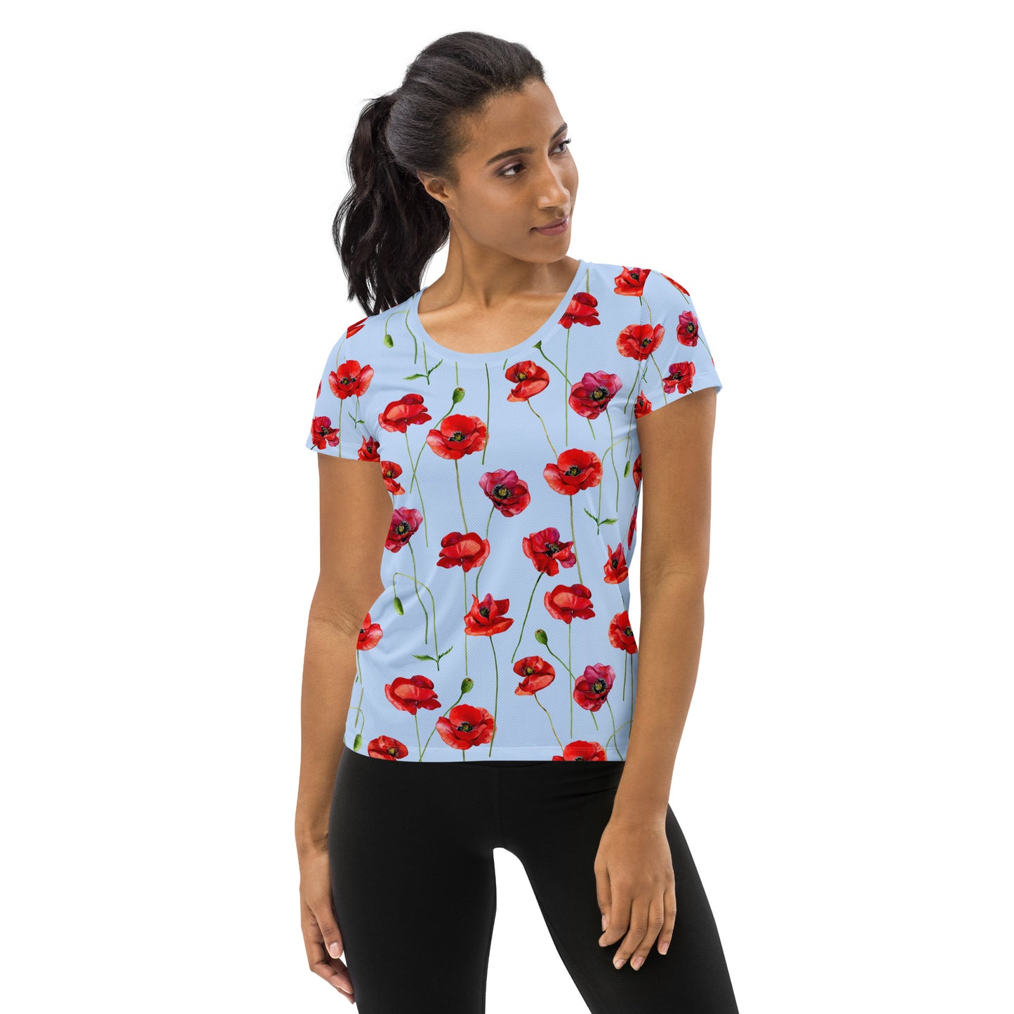 Red Poppies 1 Women's Athletic T-shirt - light blue