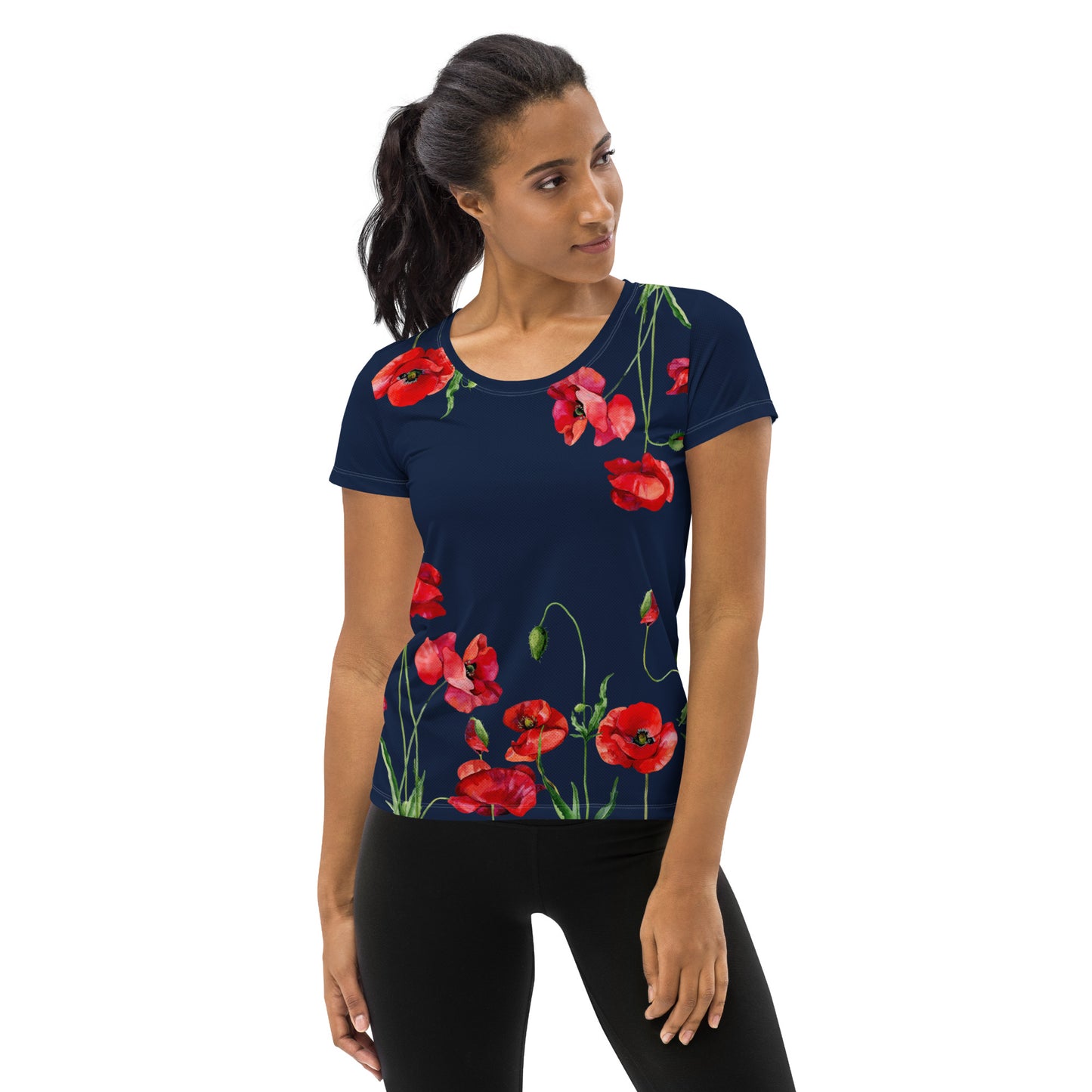Red Poppies 2 Women's Athletic T-shirt - dark blue