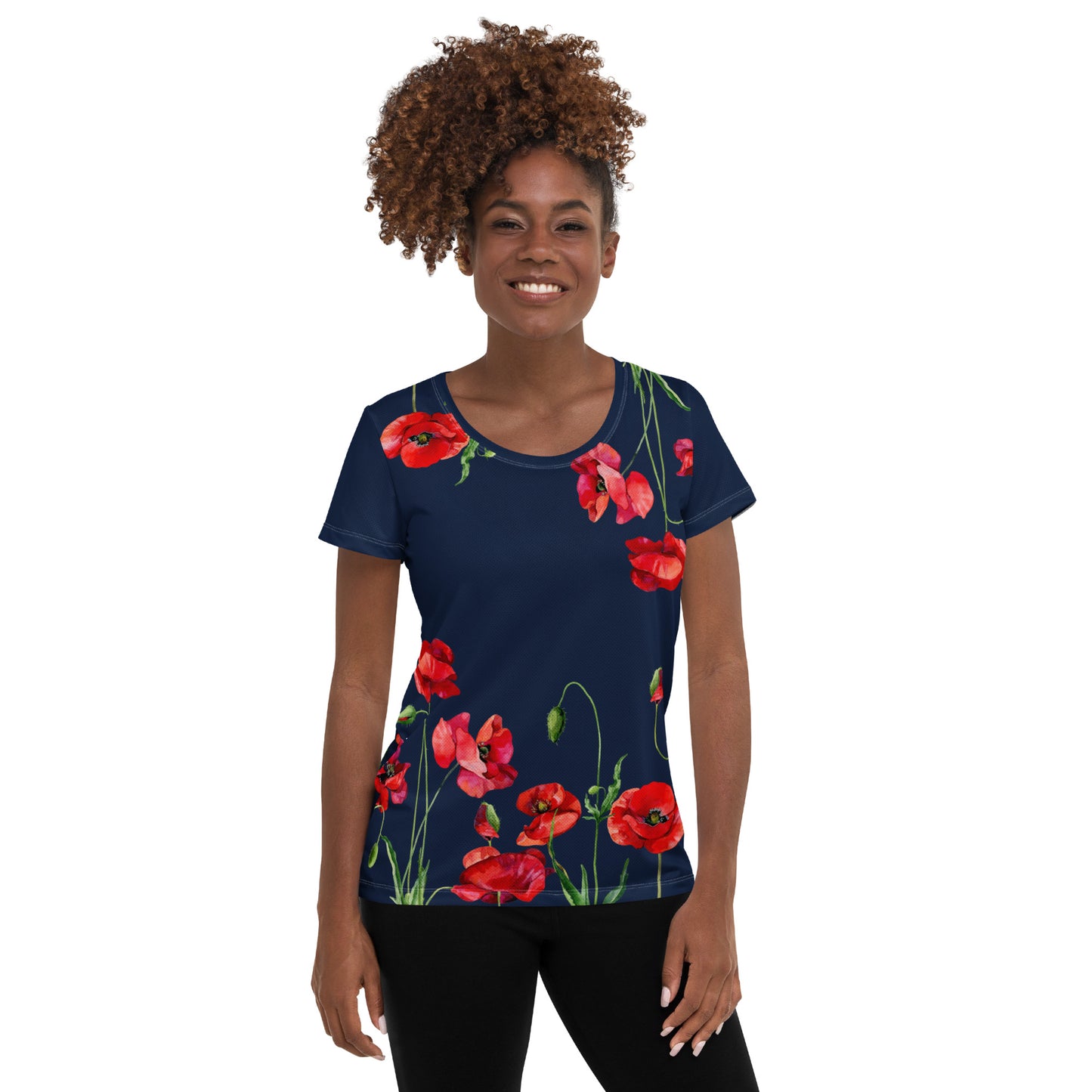 Red Poppies 2 Women's Athletic T-shirt - dark blue