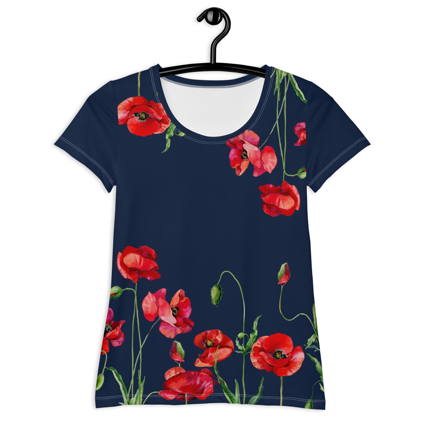 Red Poppies 2 Women's Athletic T-shirt - dark blue