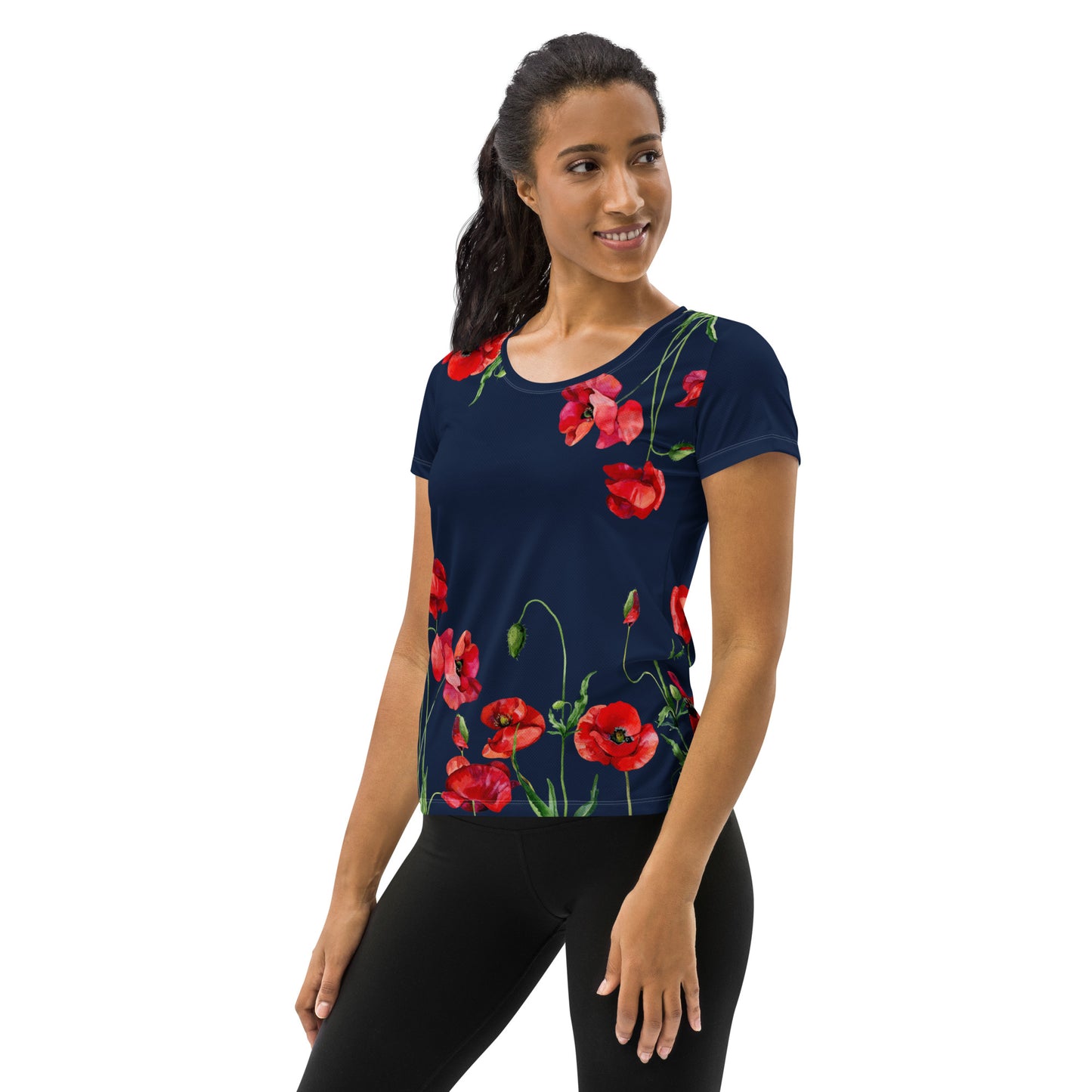Red Poppies 2 Women's Athletic T-shirt - dark blue
