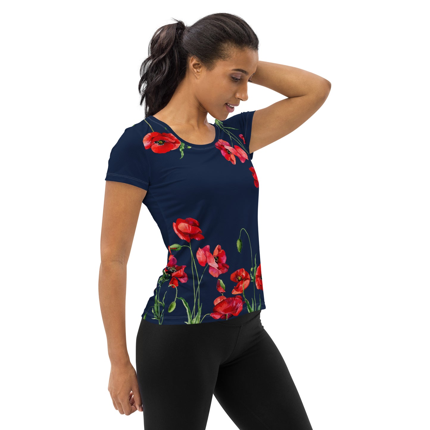 Red Poppies 2 Women's Athletic T-shirt - dark blue