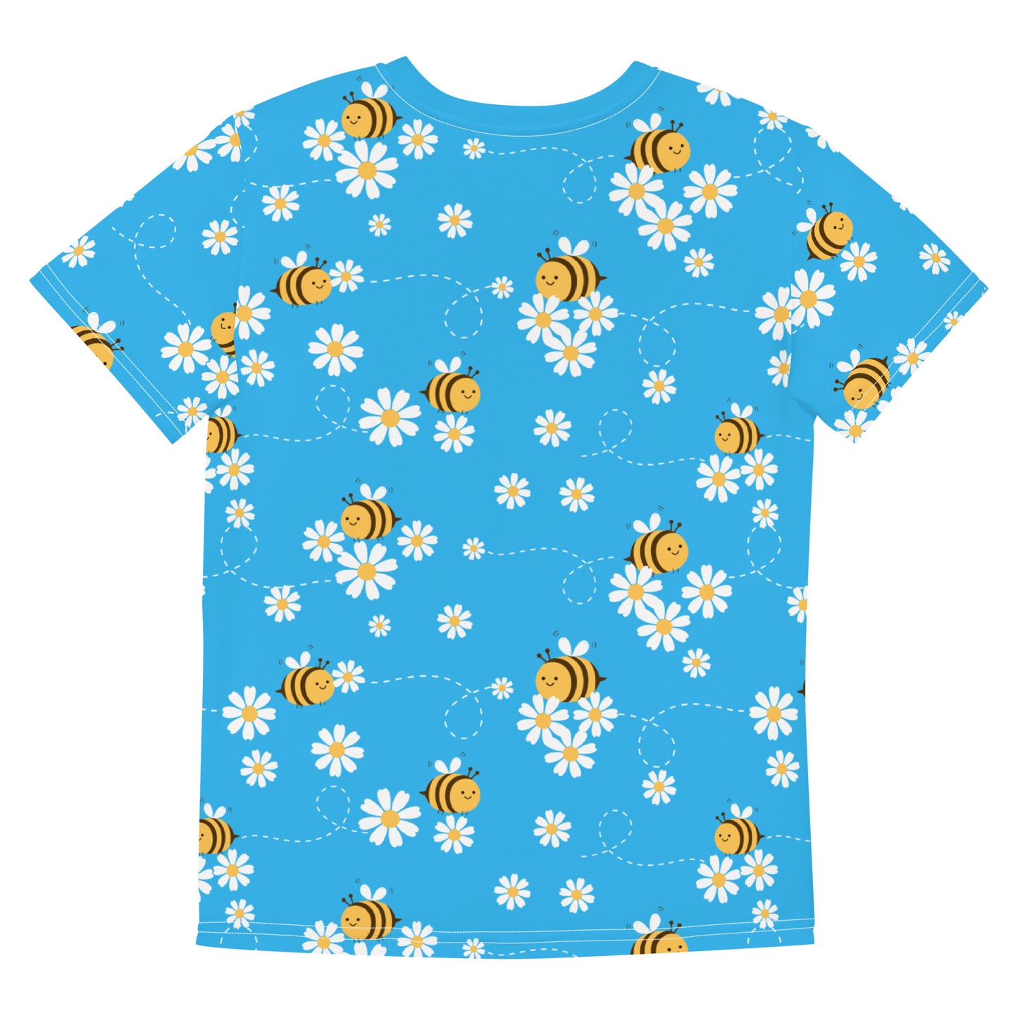 Bees & Flowers Youth crew neck t-shirt Bright Blue