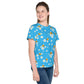Bees & Flowers Youth crew neck t-shirt Bright Blue