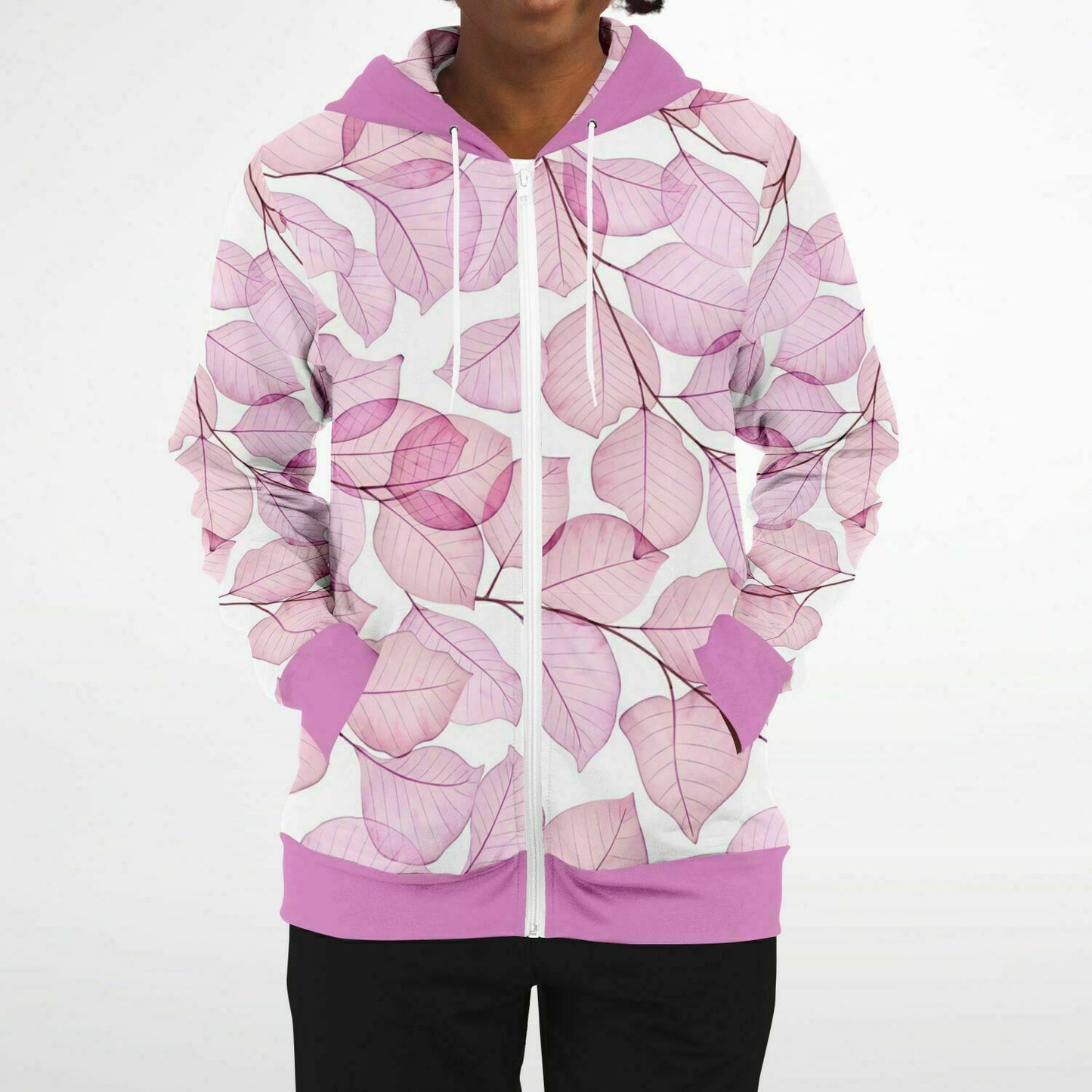 Pink Fall Leaves Unisex Zip Hoodie