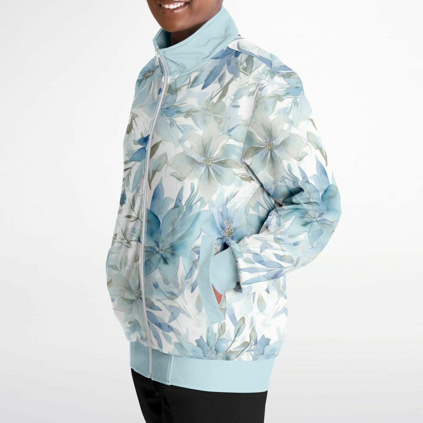 Watercolor Flowers Unisex Track Jacket - light blue