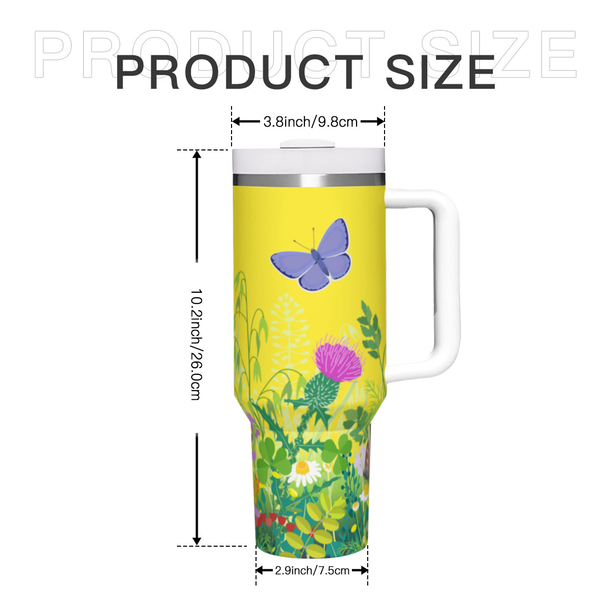 Summer Butterflies Yellow 40oz Tumbler with Handle Stainless Steel