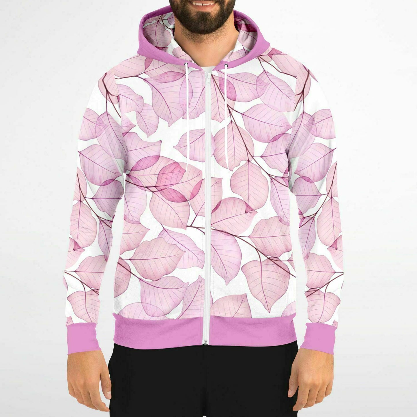 Pink Fall Leaves Unisex Zip Hoodie