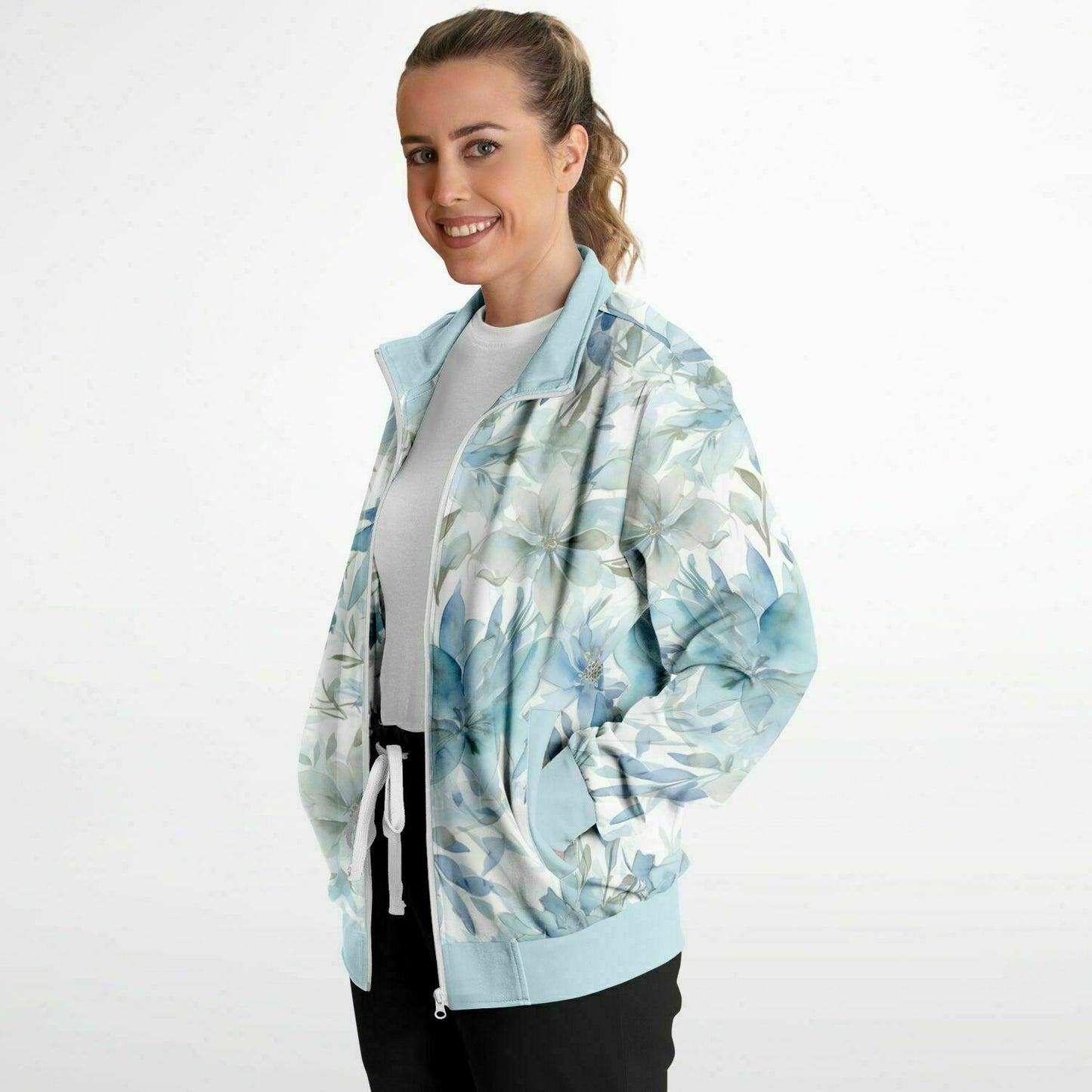 Watercolor Flowers Unisex Track Jacket - light blue