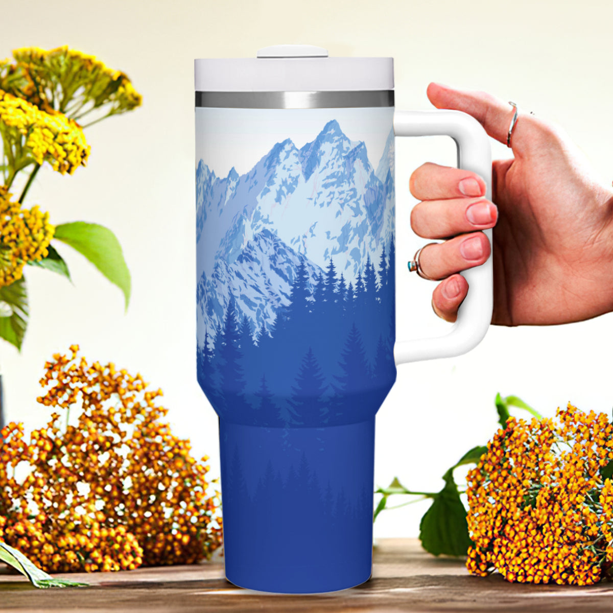 Snow Mountains 40oz Tumbler with Handle Stainless Steel