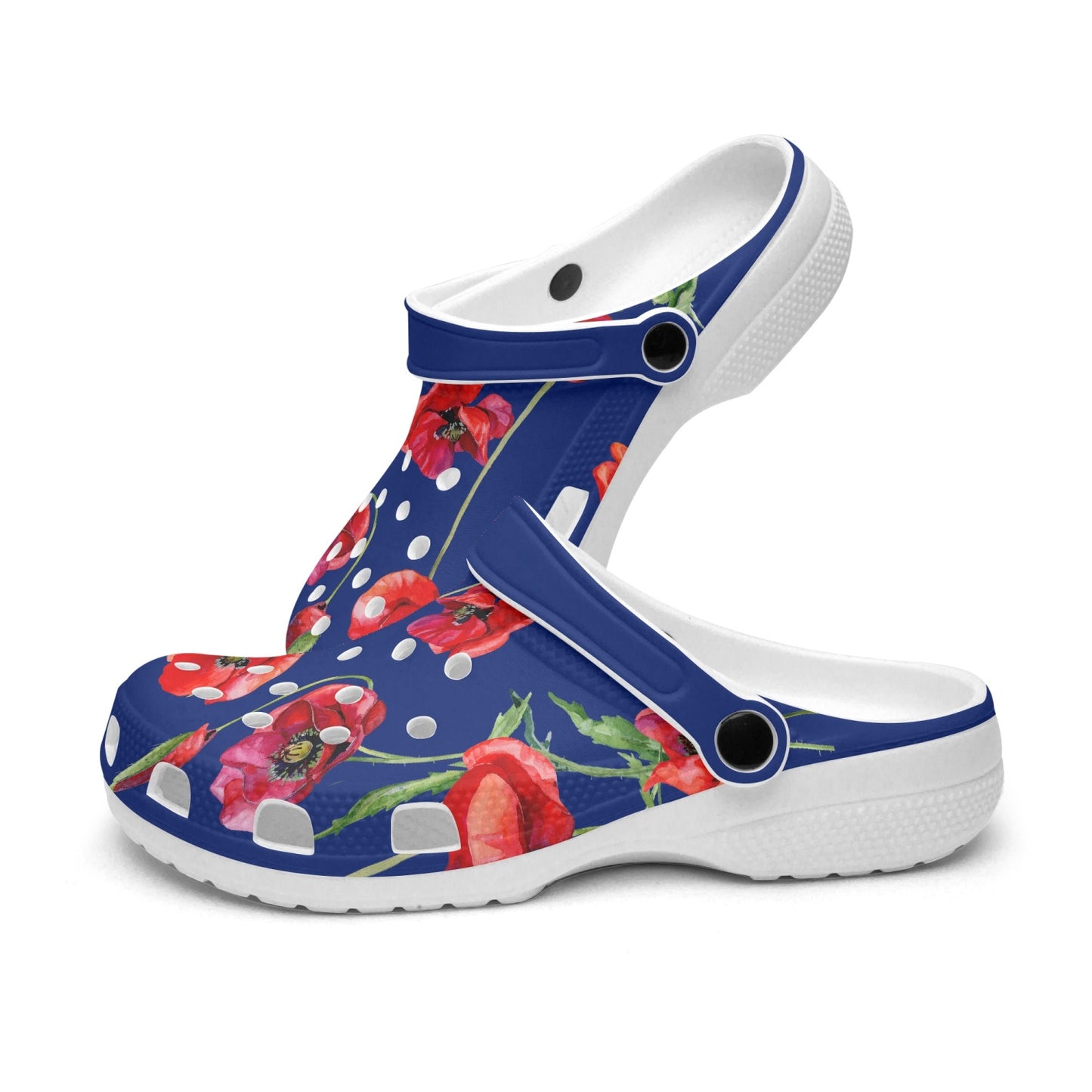 Red Poppies Clogs - dark blue