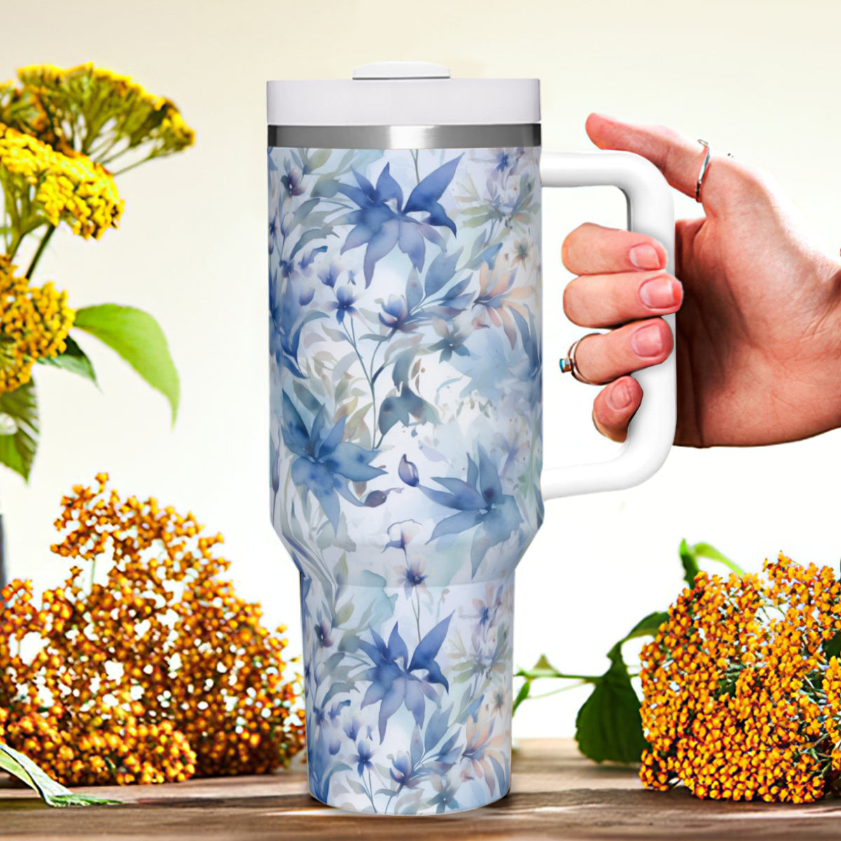 Watercolor Flowers 2 Tumbler with Handle| Stainless Steel