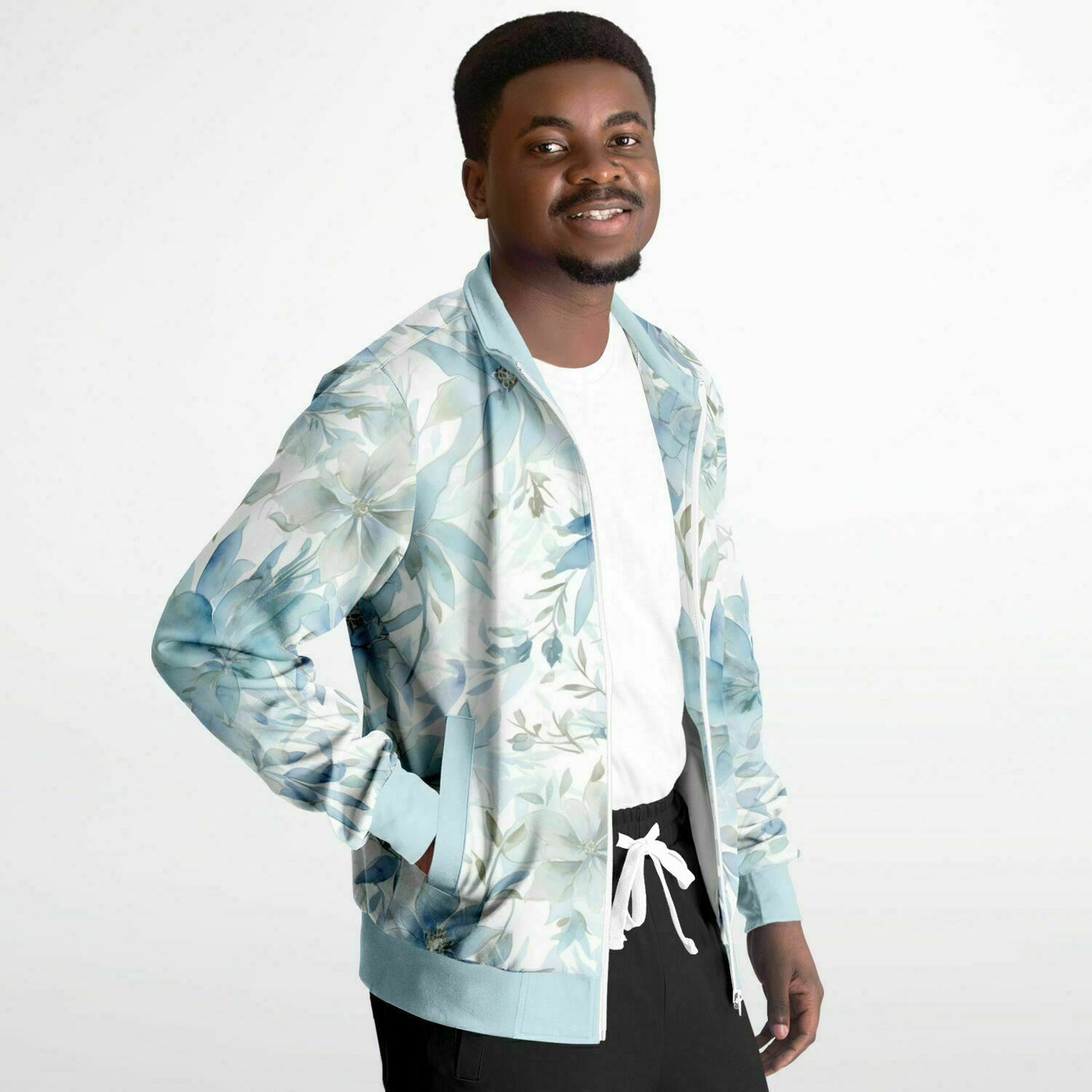 Watercolor Flowers Unisex Track Jacket - light blue