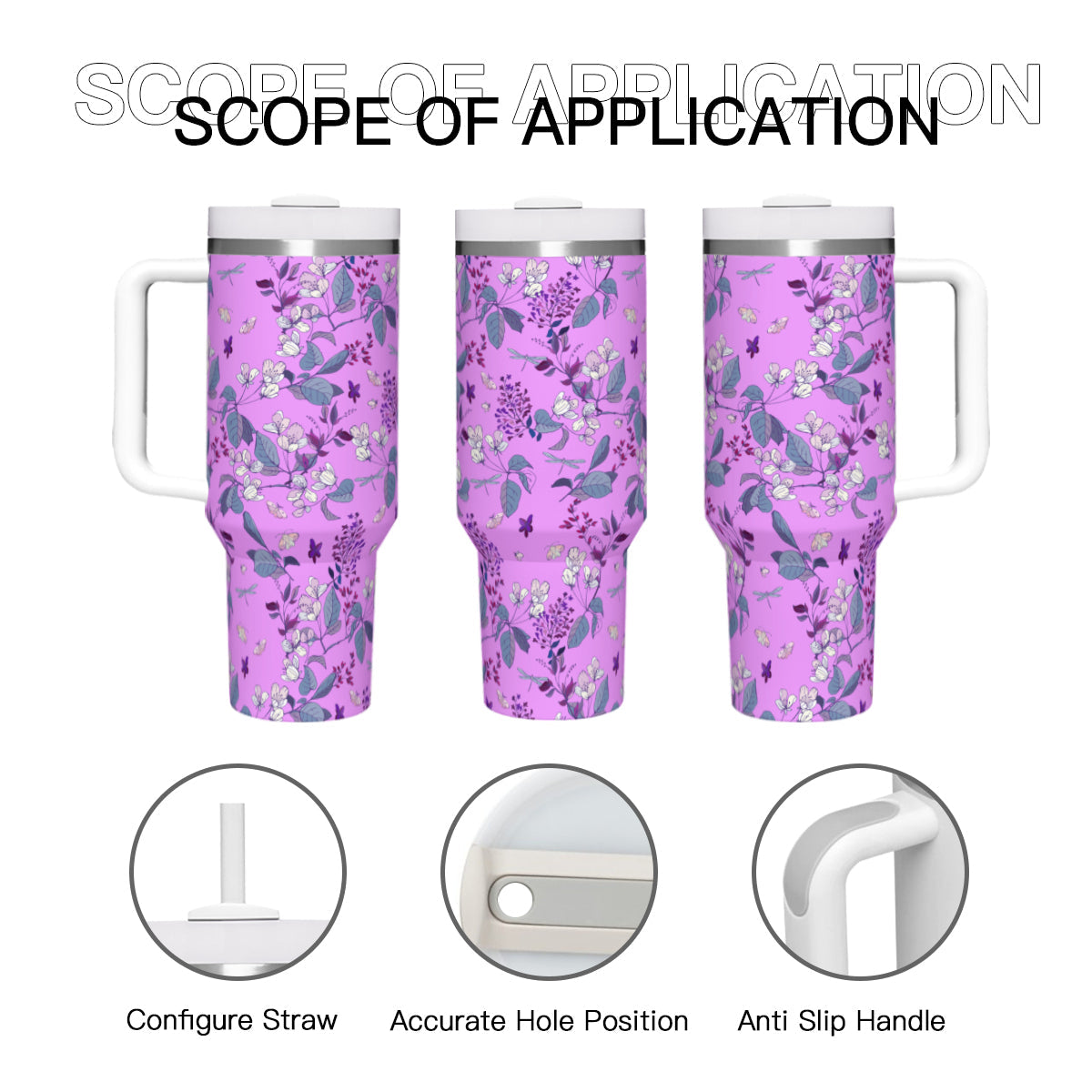 Summer Flowers Purple 40oz Tumbler with Handle Stainless Steel