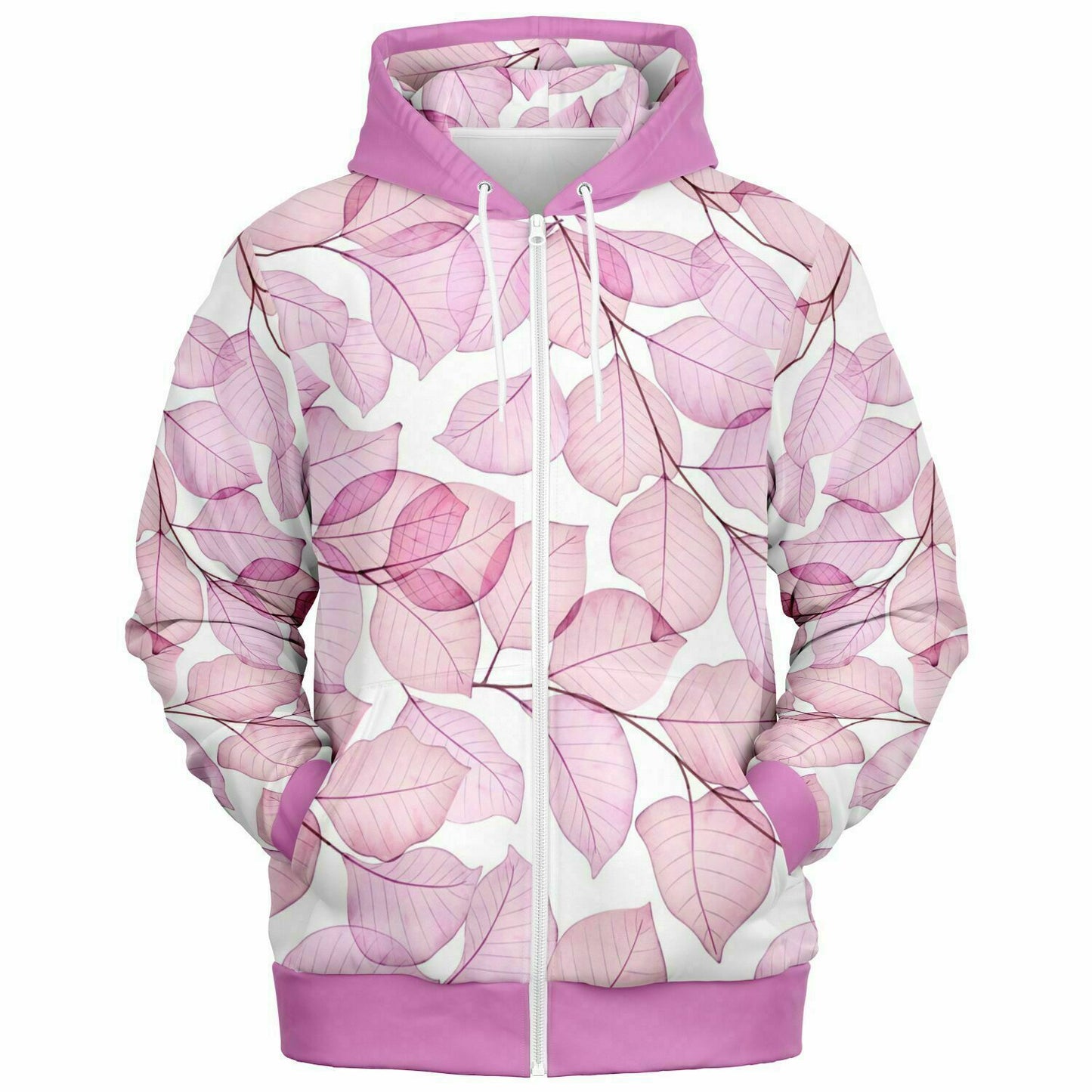 Pink Fall Leaves Unisex Zip Hoodie