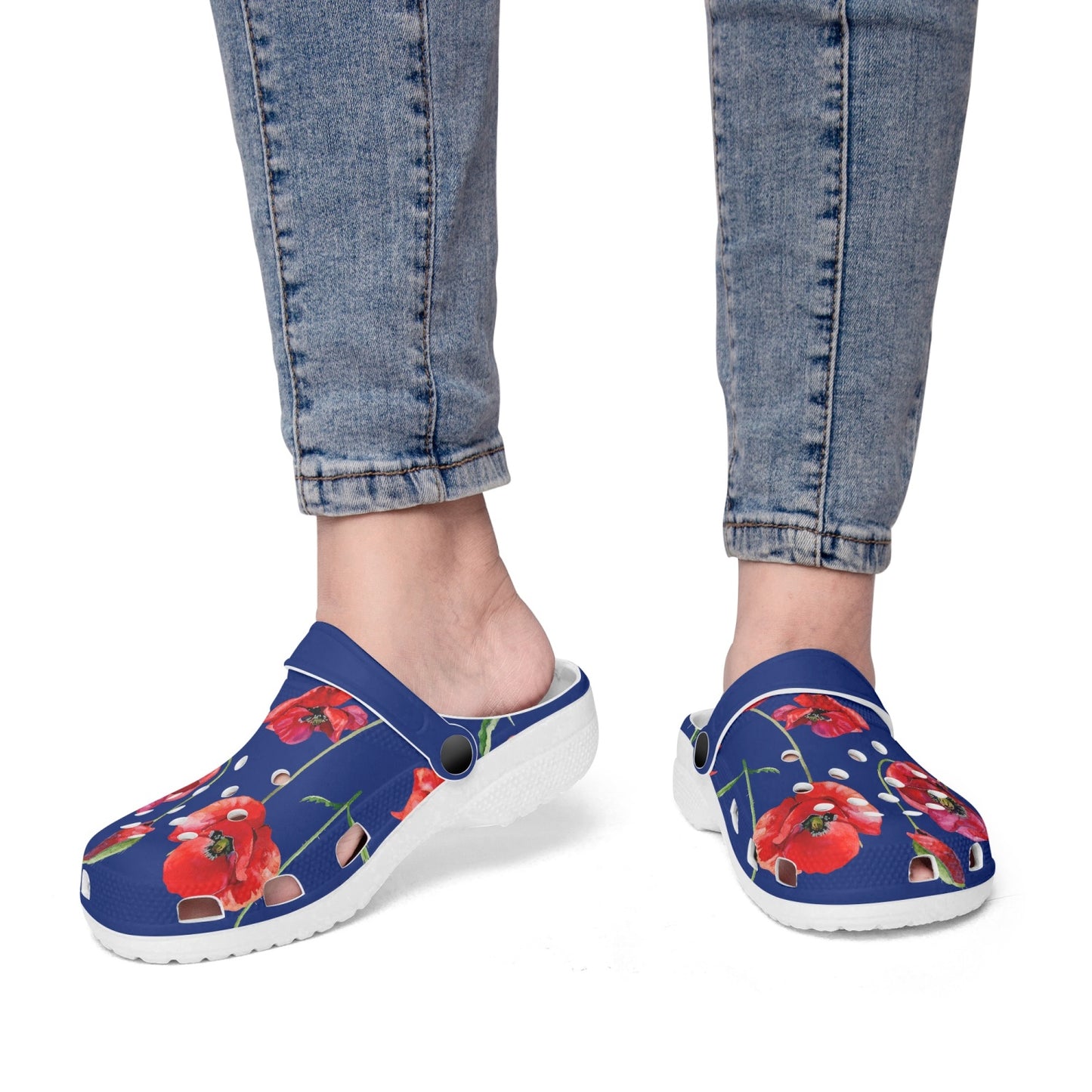 Red Poppies Clogs - dark blue