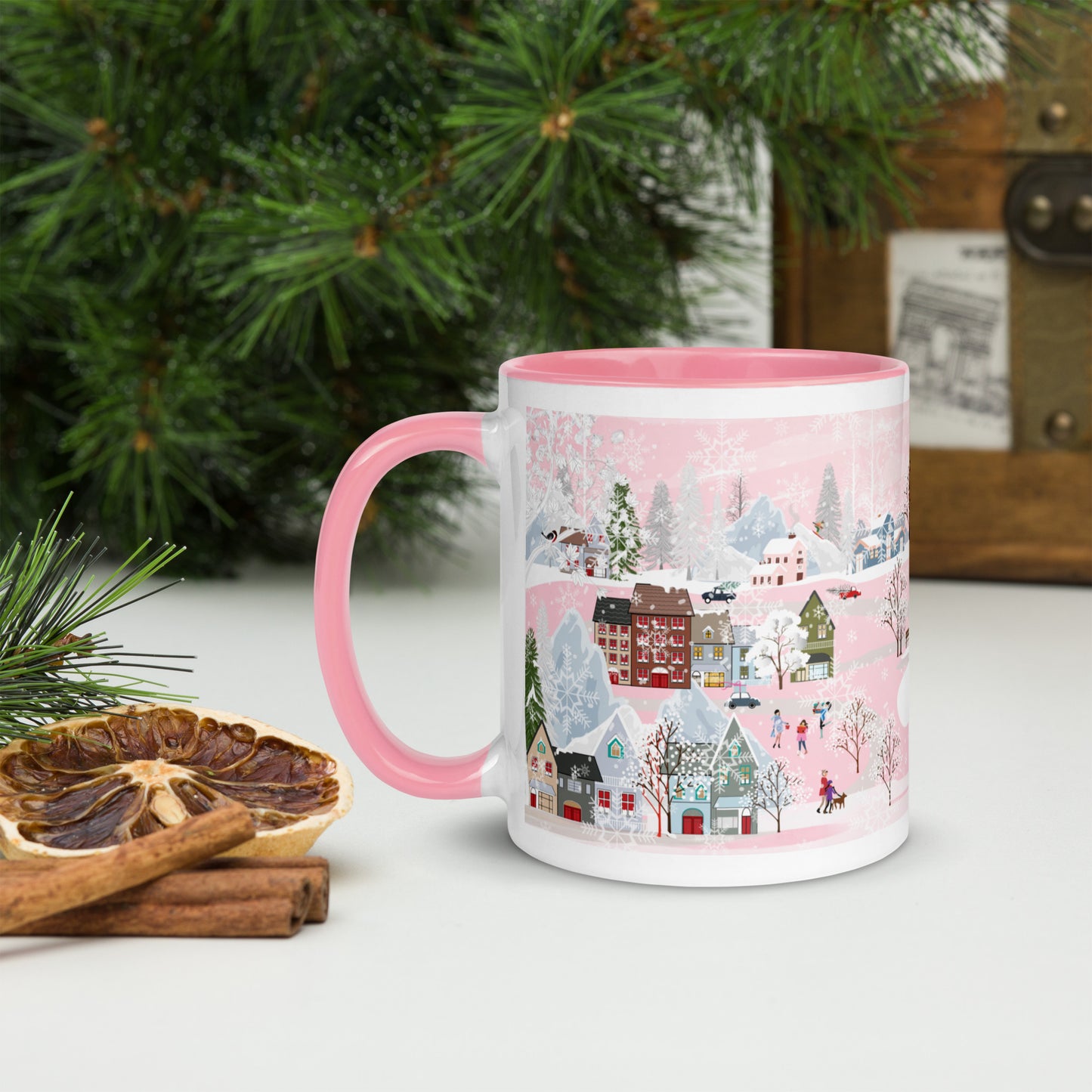 Winter Town Pink 11 oz Ceramic Mug