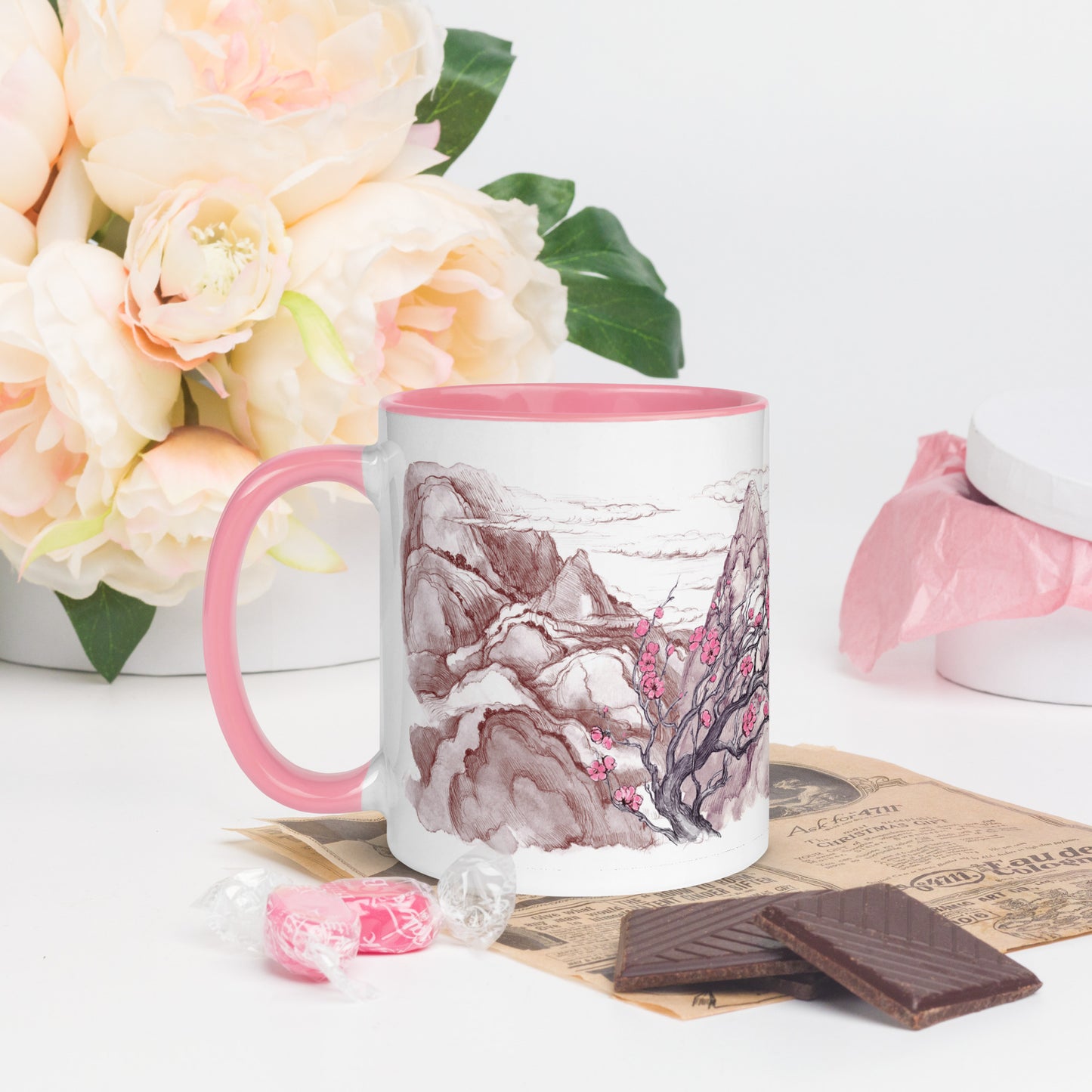 Temple in Pink Mountains 11oz Mug with Color Inside