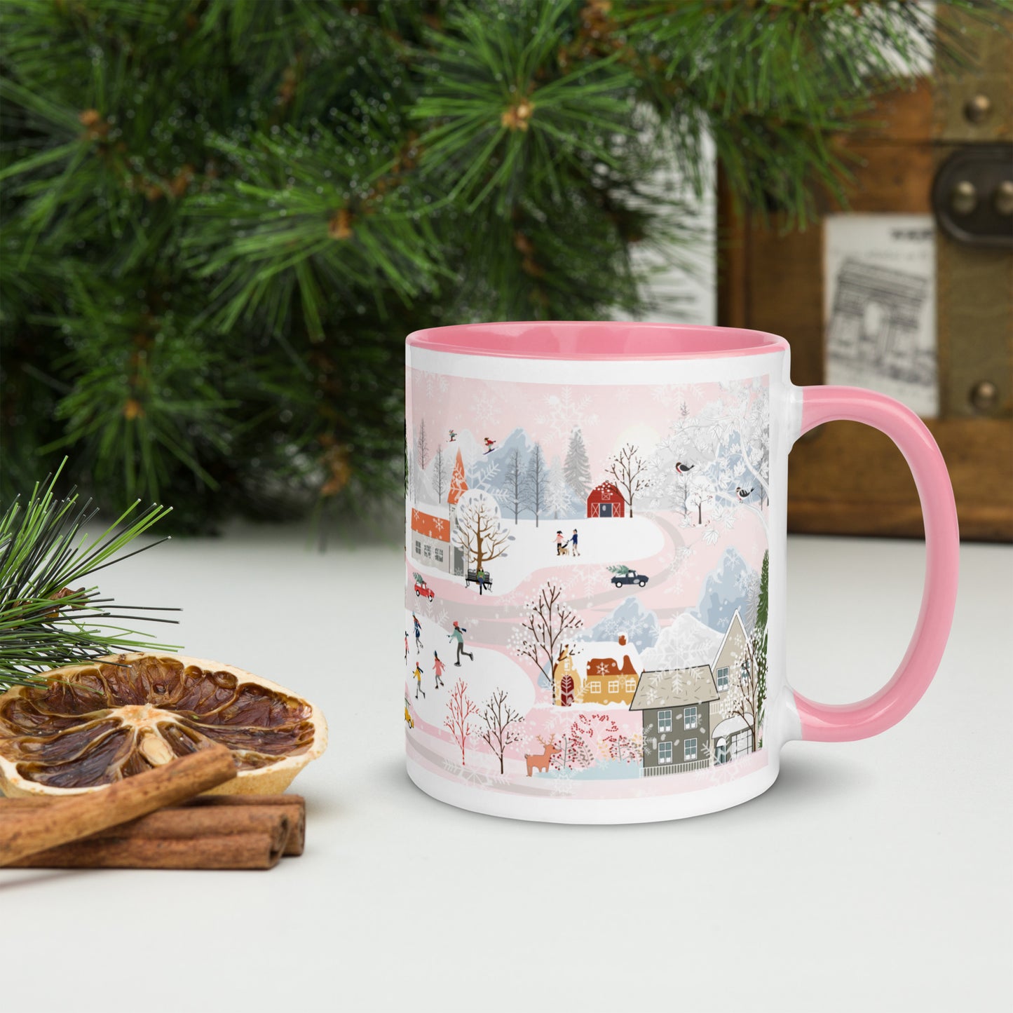 Winter Town Pink 11 oz Ceramic Mug