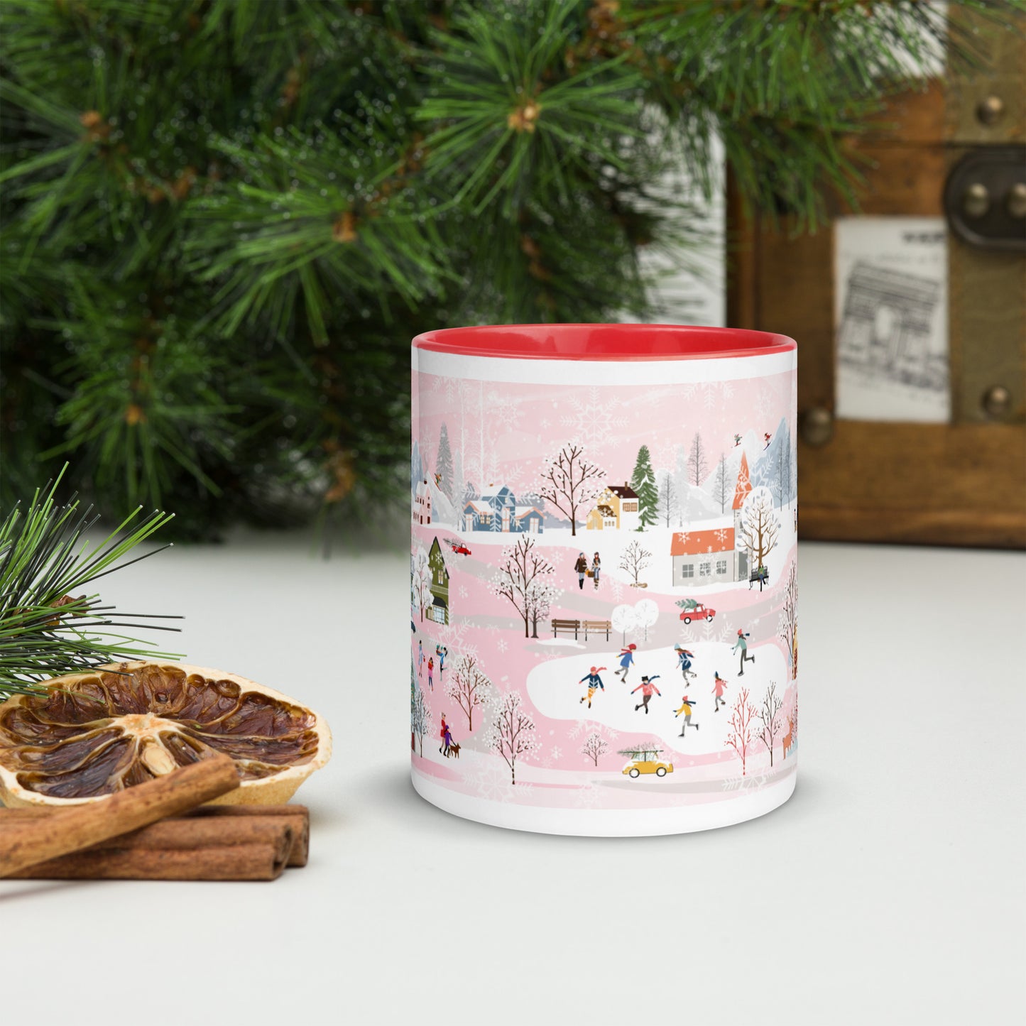 Winter Town Pink 11 oz Ceramic Mug