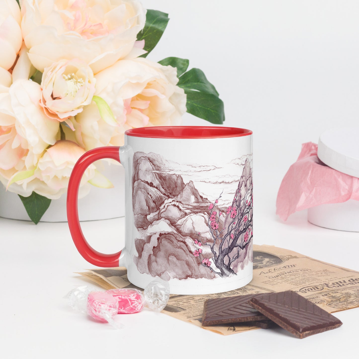 Temple in Pink Mountains 11oz Mug with Color Inside